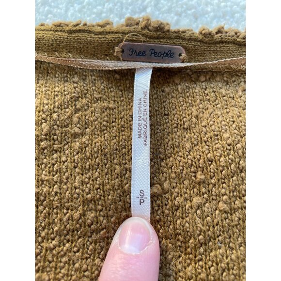 Free People Women's Small Popcorn Cropped Drop Shoulder V-neck Sweater Brown - Picture 5 of 9